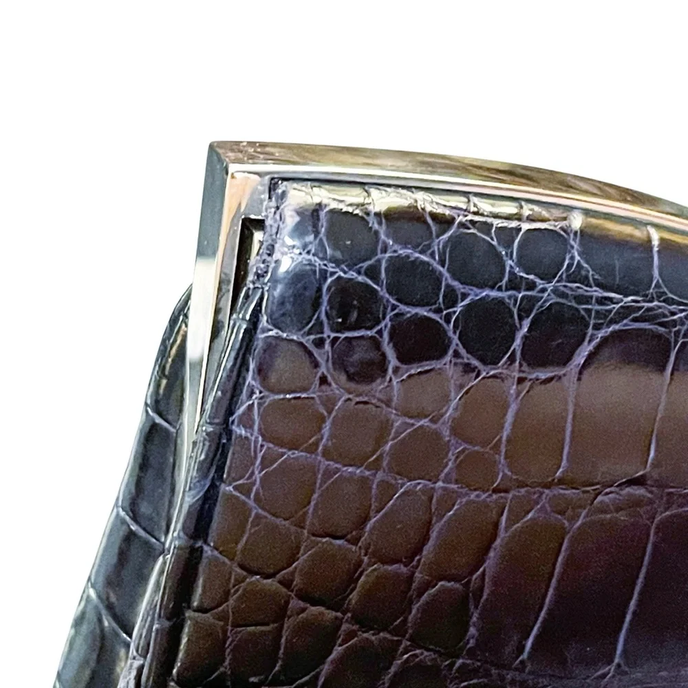 Judith Leiber Midnight Blue Alligator Clutch W/Silver Tone‎ & Lapis Stone Frame